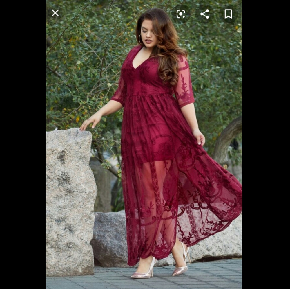 Fashion to Figure Burgundy Lace Dress Plus 0